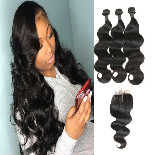 Grade 9A Malaysian Unprocessed Body Wave Human Hair 3 Bundles With Middle Part Closure Factory Directly Supply