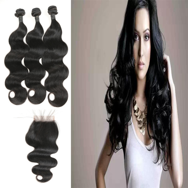 Fashion Promotion Peruvian Body Weave Hair 3 Bundels Hair Extensions With Free Part Lace Closure Factory Directly Supply