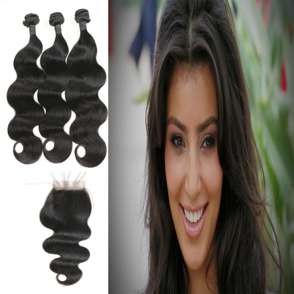 Laflare Hair Product Brazilian Unprocessed Virgin Human Hair Cheap Body Wave Hair 3 Bundles With Free Part Closure