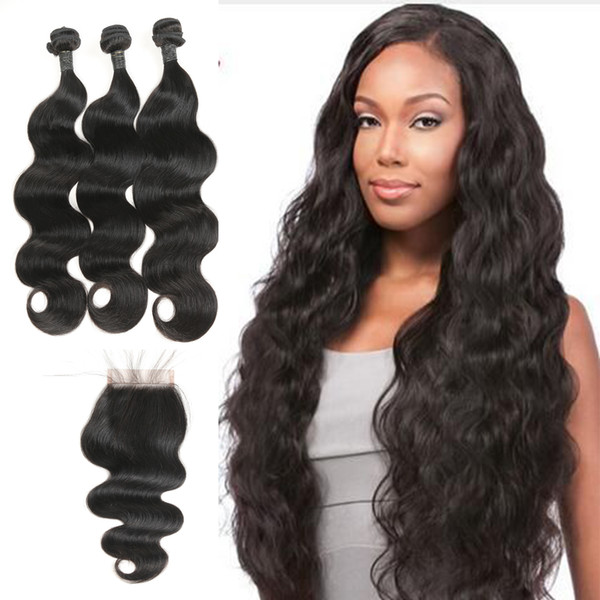 Grace Hair Products Virgin Milk Indian Body Wave Hair 3 Bundels With Free Part Lace Closure Factory Directly Supply