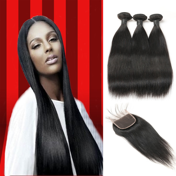 Best Selling Indian Unprocesssed 100% Real Human Hair Virgin Soft Hair Extensions 3 Bundles With Three Part Closure