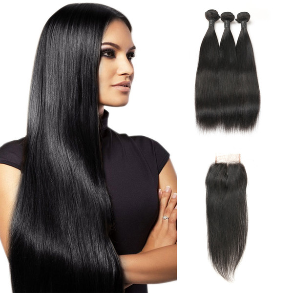 Malaysian Virgin Hair Straight 3 Bundles Laflare Hair With Middle Part Closure 100% Unprocessed Human Hair Extensions