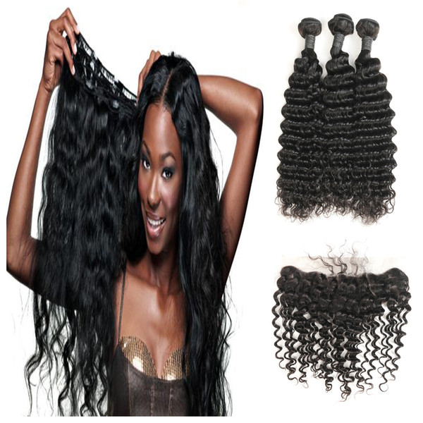 Laflare Hair Products Brazilian Hair Deep Weave Bundles 3 Bundles Hair Extensions With Frontal Closure For Sale