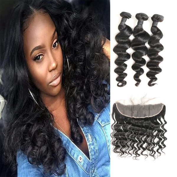 Best Selling Peruvian Loose Wave Soft Unprocessed Virgin Hair 3 Bundles Hair Extensions With Frontal Closure For Sale