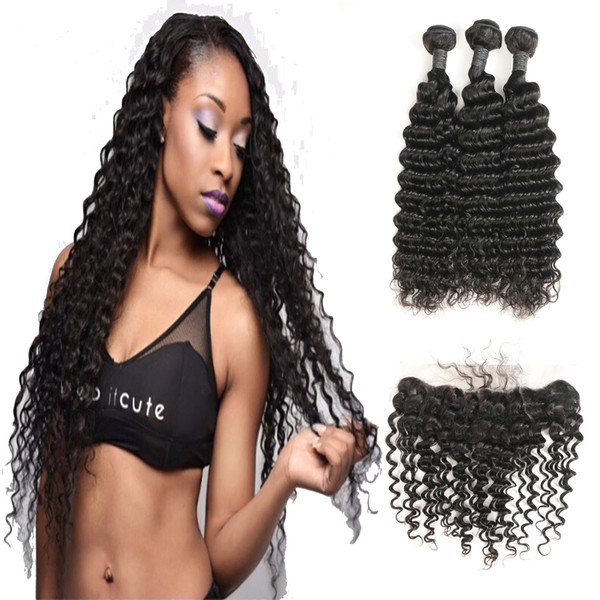 Newst Laflare Cheap Human Hair Products Indian Deep Wave 3 Bundles Hair Extensions With Frontal Closure For Sale