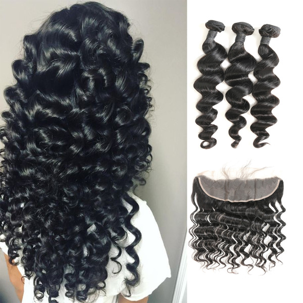 Hot Sale 3 Bundles 100% Human Hair Weaving Silky Malaysian Loose Wave Hair Extensions With Frontal Closure