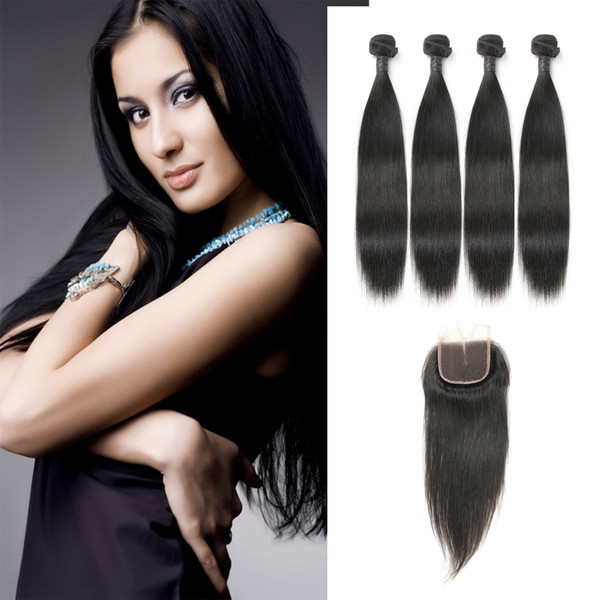 Big Deal Real Unprocessed Hair Indian Brazilian Hair 4 Bundles With Middle Part Lace Closure Laflare Hair Product