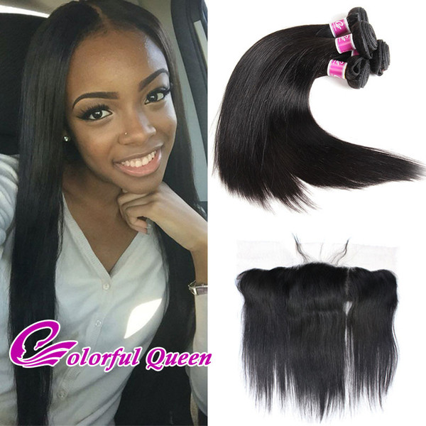 Brazilian Straight Virgin Human Hair Weave Bundles with 13x4 Lace Frontal Closures 5Pcs/Lot Brazilian Straight Hair with Frontal Closure