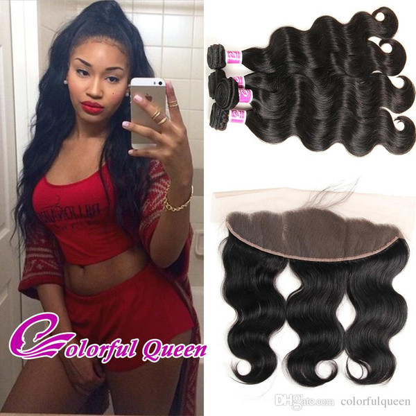 5Pcs/Lot Virgin Raw Indian Body Wave Hair Weave Bundles with Lace Frontal Closure Baby Hair 13x4 Body Wave Lace Frontal with Bundles