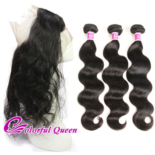 Peruvian Virgin Hair 360 Lace Frontal with 3 Bundles Straight Body Wave 3 Pcs Human Hair Bundles with 360 Frontal 4 Pcs/Lot