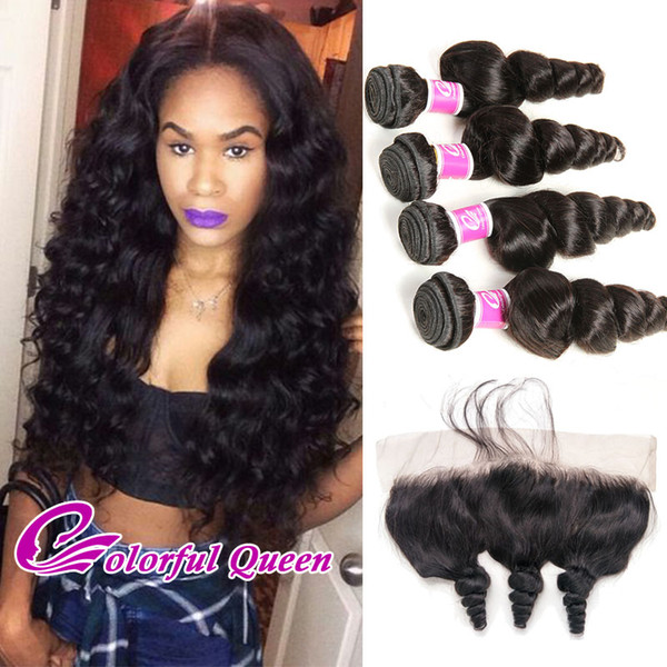 Malaysian Virgin Hair Loose Wave Weaves Closure 5Pcs/Lot Malaysian Hair Ear to Ear Lace Frontal Bundles Loose Bouncy Curl Hair with Closure