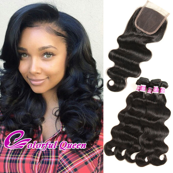 Peruvian Virgin Hair Body Wave 4 Bundles with Lace Closures Baby Hair 5pcs/Lot Peruvian Virgin Human Hair Bundles with Lace Closure Bodywave