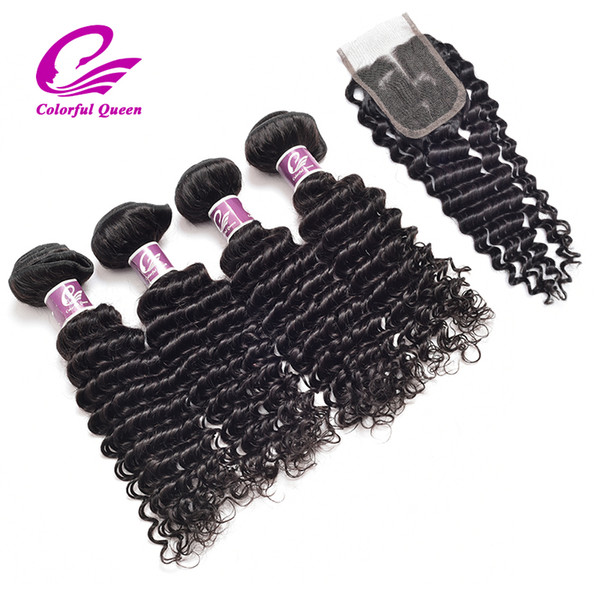 Malaysian Virgin Hair 4 Bundles With Closure Deep Curly Wave Malaysian Deep Curly Hair Weaves With Closure Malaysian Deep Wave Closures