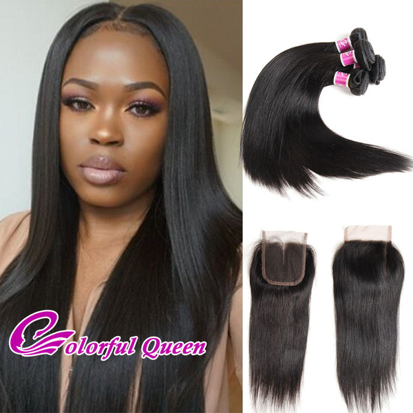 Malaysian Hair Weaves Closure 7A Malaysian Straight Hair 4 Bundles with Lace Closure Malaysian Human Hair Extensions 4 Bundles and Closure