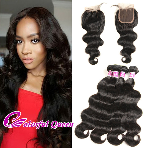 Brazilian Virgin Hair With Closure Brazilian Body Wave 4 Bundles With Closure Grade 7A Human Hair Weaves Closure Body Wave 5 Pcs/Lot