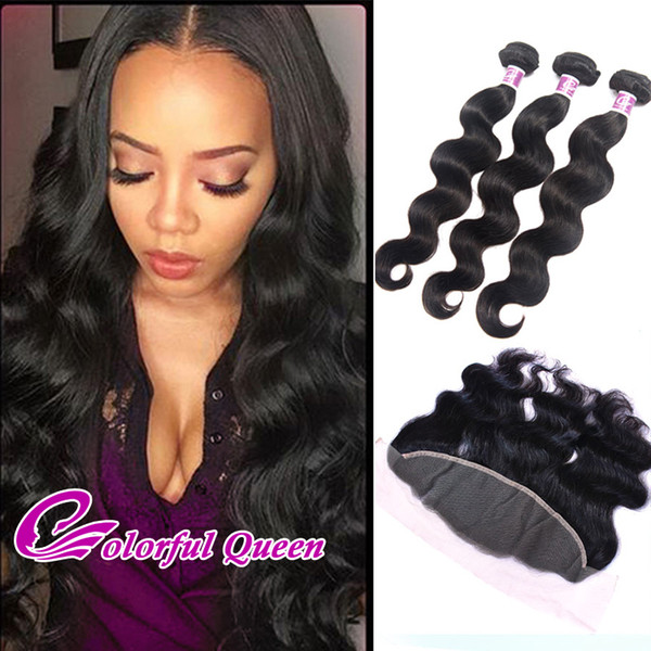 7A Raw Indian Virgin Hair With Closure Indian Body Wave Hair 3 Bundles With Lace Frontal Closure Ear To Ear Lace Frontal Bundles