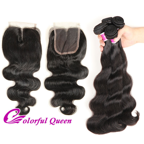 Brazilian Virgin Hair 4 Bundles with Closure Body Wave 7A Brazilian Virgin Hair Weave with Closure Body Wave Human Hair Bundle Lace Closure