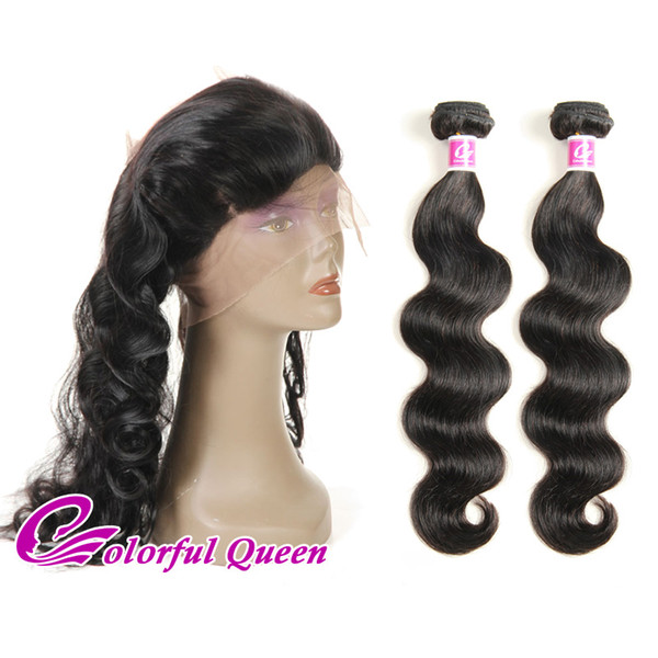 Pre Plucked 360 Lace Frontal with 2 Bundles Malaysian Virgin Hair Straight Body Wave 2Pcs Human Hair Wefts with 360 Frontal 3Pcs/Lot