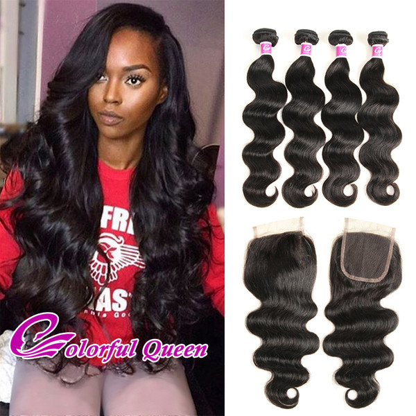 Malaysian Body Wave 4Pcs Hair with Closure 7A Unprocessed Virgin Human Hair 4 Bundle with Lace Closure Malaysian Hair Bodywave 5 Pcs/Lot