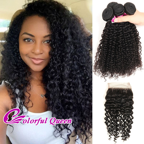 Peruvian Curly Hair 4 Bundles with Lace Closure Grade 7A Unprocessed Virgin Human Hair weave Afro Kinky Curly Hair With Closure 5 Pcs