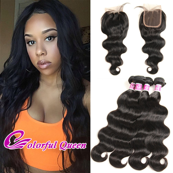 Real Brazilian Body Wave Hair with Closure 5 Pcs/Lot Soft Virgin Brazilian Hair 4 Bundles with Closure 4x4 Brazilian Bodywave Weaves Closure