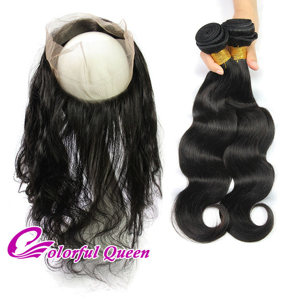 Brazilian Virgin Hair Body Wave 2Pcs Human Hair Wefts with 360 Frontal Closure Pre Plucked 360 Lace Frontal with 2 Bundles 3Pcs/Lot