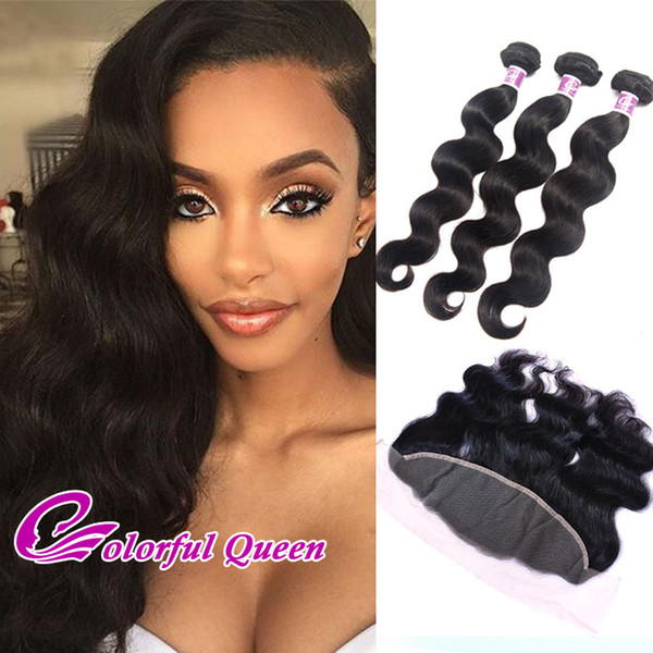 Lace Frontal Closure With 3 Bundles 4Pcs/Lot Peruvian Virgin Hair Body Wave Weaves With Closure Human Hair Lace Frontal With Baby Hair