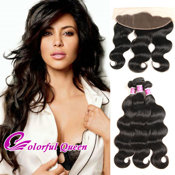 Colorful Queen Brazilian Virgin Hair Body Wave 3 Bundles With Frontal Closure Cheap Human Hair Bundles With Lace Frontal 13x4 Full Head