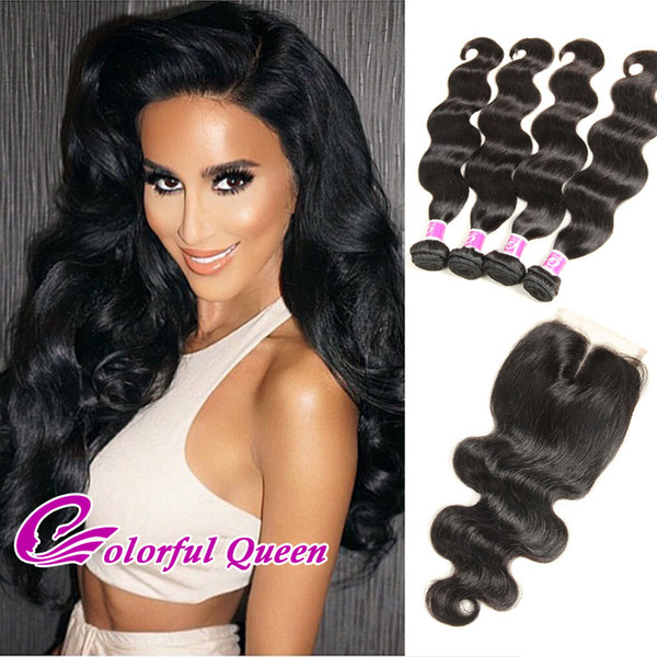 Cheap Grade 7A Brazilian Virgin Hair Extensions 4 Bundles with Closure with Baby Hair Brazilian Hair Body Wave Weaves Closure with Bundles