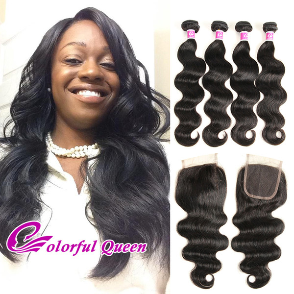 Virgin Brazilian Hair Body Wave 4 Bundles with Lace Closure Brazilian Human Hair Extensions with Lace Closure with Baby Hair 5 Pcs/Lot