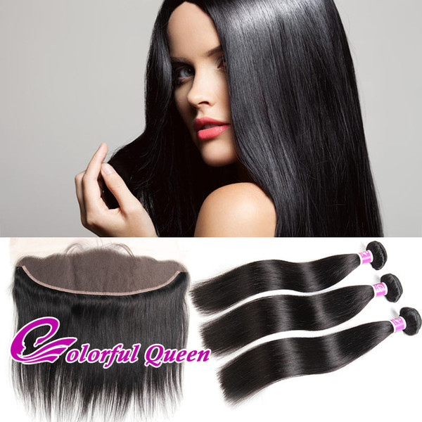 Colorful Queen Brazilian Virgin Straight Hair 3 Bundles With Closure Brizilian Straight Virgin Hair with Lace Frontal Closure with Baby Hair