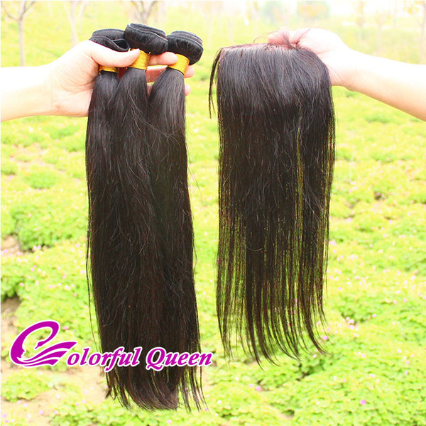 Colorful Queen Brazilian Straight Hair with Closure Mink Brazilian Virgin Human Hair 3 Bundles With Lace Closure Deals Closure with Bundles