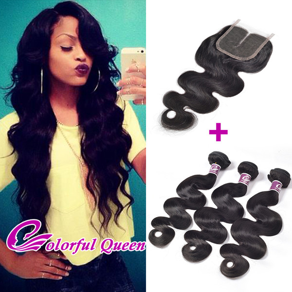 Malaysian Virgin Hair with Closure Colorful Queen Body Wave Human Hair Weave with Closures 7A Soft Hair 3 Bundles with Closure Online Sale