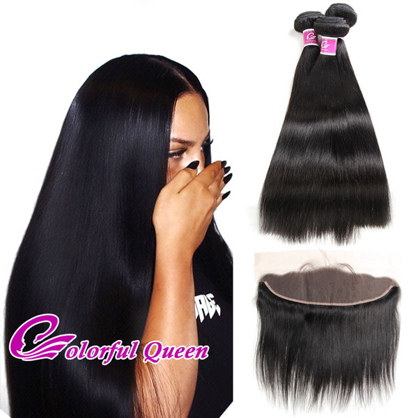 Colorful Queen 3 Bundles Human Virgin Hair with Closure 13x4 Ear to Ear Malaysian Straight Lace Frontal Closure with Bundles Weaves Closure