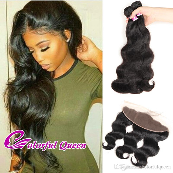 Peruvian Virgin Human Hair Body Wave Lace Frontal with Bundles 3Pcs Peruvian Hair Weaves with 13x4 Ear to Ear Lace Frontal Closure Baby Hair