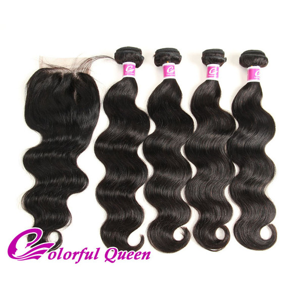 Grade 7A Brazilian Hair With Closure 4 Pcs Brazilian Virgin Hair Bundle Weaves with Closure Brazilian Hair Body Wave with Lace Closure