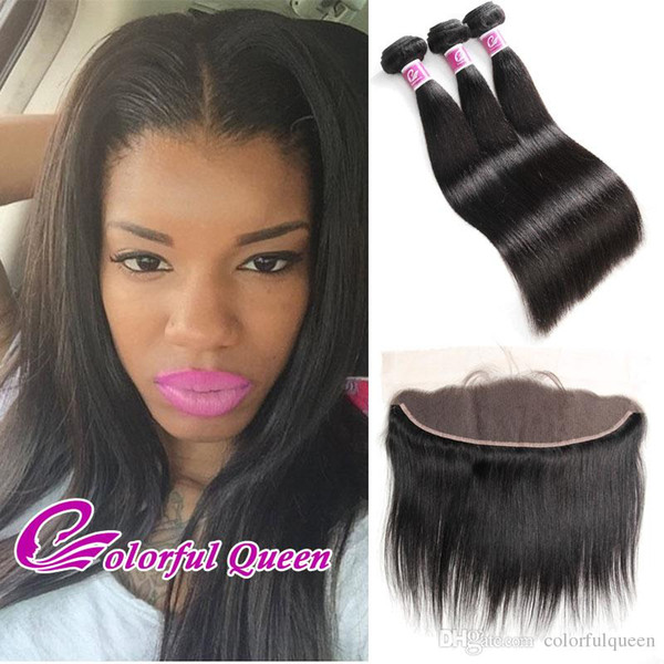 3Pcs Malaysian Straight Hair Weave Bundles with Frontal Closure Malaysian Straight Virgin Human Hair 13x4 Lace Frontal Closure with Bundles