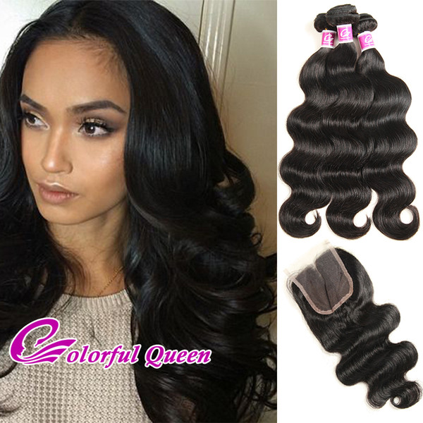 Peruvian Virgin Human Hair Body Wave Weave Bundles With Lace Closure Baby Hair 4 Pcs/Lot Peruvian Body Wave Hair Weaves With Closure