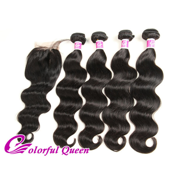 7A Grade Raw Indian Virgin Hair with Closure Bundle Deals Indian Body Wave 4 Bundle Weaves with Closures Unprocessed Human Hair Lace Closure
