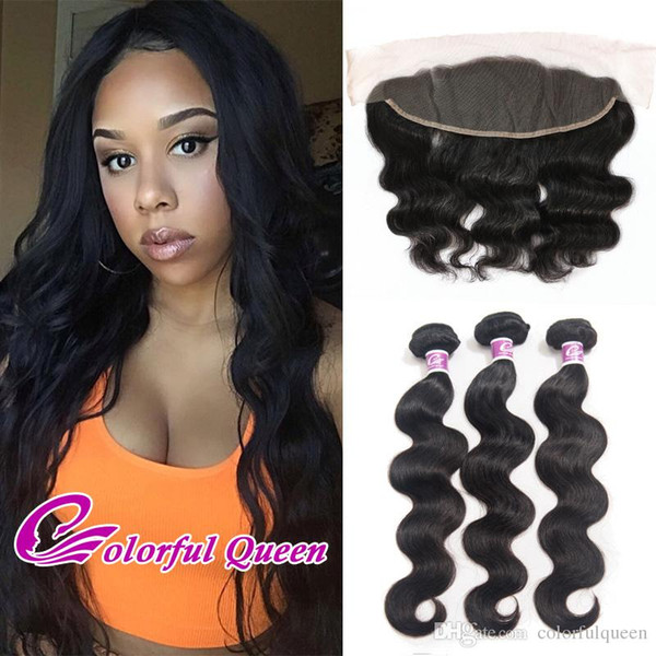 Cheap 3pcs Indian Hair with Lace Frontal Closure Body Wave Virgin Human Hair Lace Frontal 13x4 Body Wave Weave Bundles with Frontal Closure