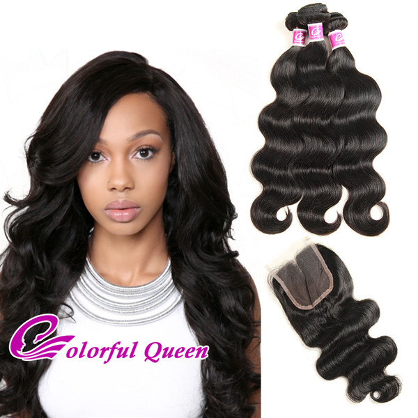 Raw Indian Body Wave Virgin Hair Weaves with Closure 4pcs/Lot Indian Body Wave Human Hair Weave Bundles with Lace Closure Baby Hair