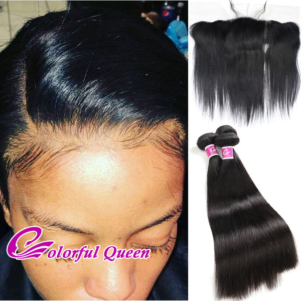 3pcs Indian Straight Virgin Hair with Lace Frontal Closure Baby Hair 13x4 Lace Frontal Closure with Straight Weave Bundles Bleached Knots