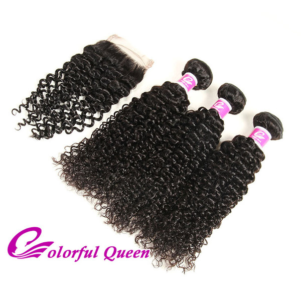 Unprocessed Virgin Raw Indian Curly Hair Weaves with Closure 3 Free Part Indian Kinky Curly Human Hair Weaves with Closure Crochet Braids