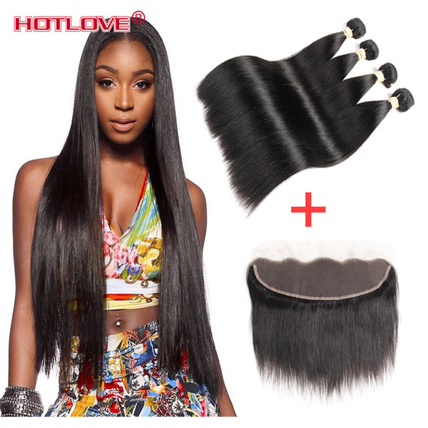 Peruvian Virgin Hair Straight with lace Frontal 4Pcs Ear to Ear Lace Frontal Closure Straight Virgin Hair 13x4 Frontal With Bundles Deals