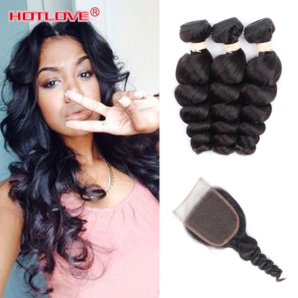 8A Peruvian Loose Wave 3 Bundles With Closure Hair Bundles With Lace Closure Peruvian Virgin Hair With Closure Cheap Human Hair