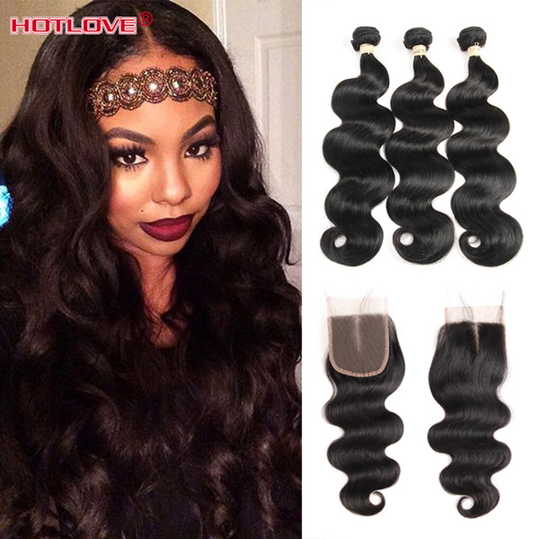 Hotlove Malaysian Body Wave Hair 3 Bundles With Lace Closure Cheap Malaysian Virgin Body Wavy Hair And Closure 3 Bundles Set