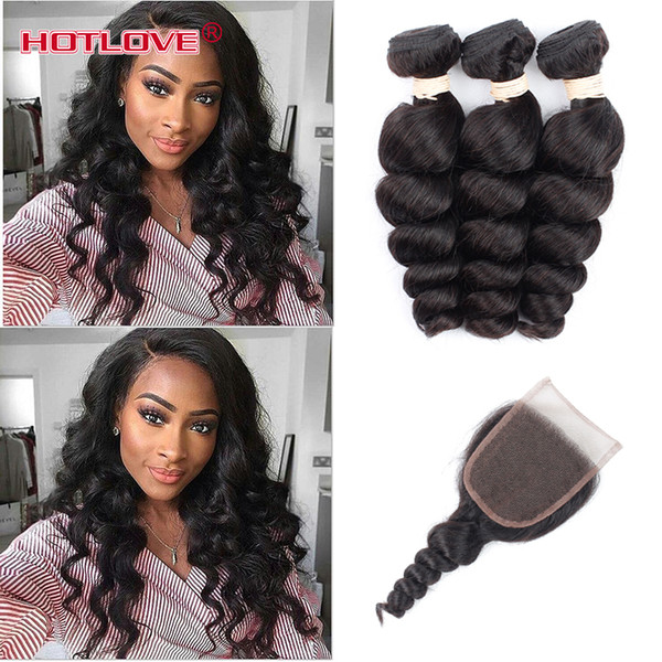 Malaysian Virgin Hair Loose Wave Malaysia Human Hair Weave 3 Bundles with Closure 4*4 Free Parting Malaysian Loose Curly Hair