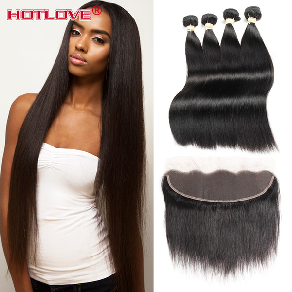 Malaysian Virgin Straight Hair With Closure 4 Bundles Remy Human Hair With 13*4 Free Part Ear to Ear Lace Frontal