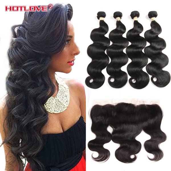 Brazilian Body Wave Lace Frontal Closure with 4 Bundles Hair wefts 8-28 inch Unprocessed Virgin Human Hair Extensions Wavy 5pcs/Lot