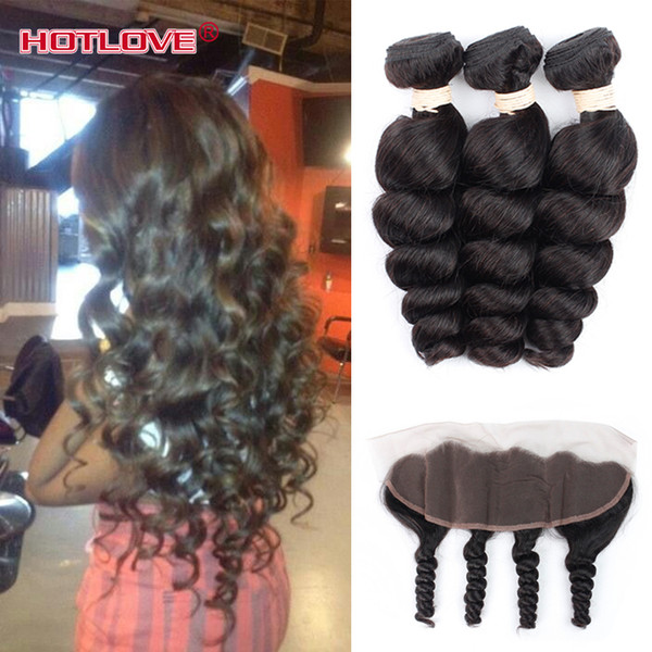 Malaysian Loose Wave With Closure Frontal 3 Bundles Malaysian Virgin Hair With Ear to Ear Closure Full Loose Human Hair With Bundle Weft